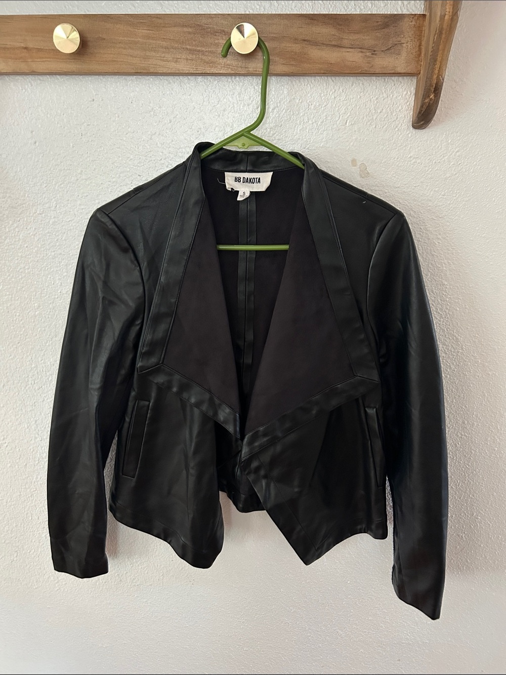 BB Dakota Black Faux Leather Waterfall Jacket